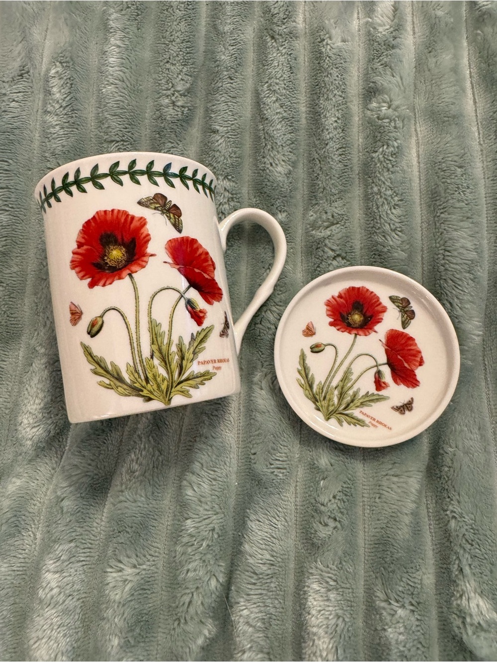 Red Poppy Floral Ceramic Mug with Matching Saucer